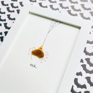 Eek Spider Sea Glass Art – Framed Halloween Decoration