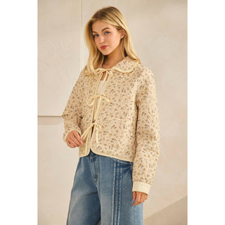 IVE - Quilted Ruffled Collar String Jacket: OATMEAL FLORAL / S-M-L-XL(2-2-2-2)