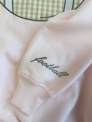 Gingham Football Embroidered Hoodie – Pink Game Day | Sunkissed Coconut