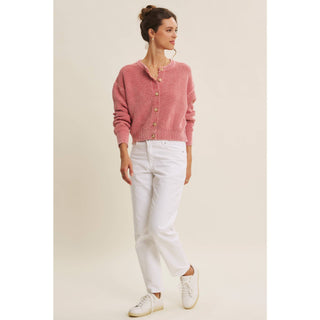 Mineral-Washed Cable Knit Cardigan