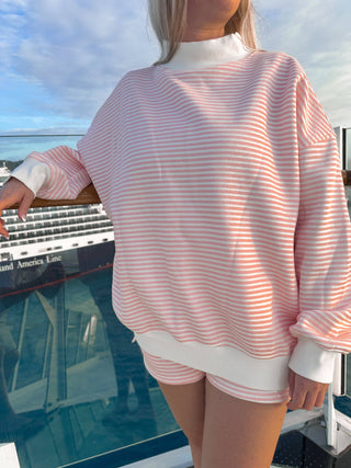 Pink Stripe Oversized Crewneck Sweatshirt – Sunkissed Coconut