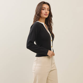 ABLE Contrast Trim Cardigan – Black