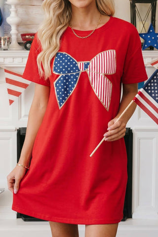 Patriotic Sequins Bow T-Shirt Dress