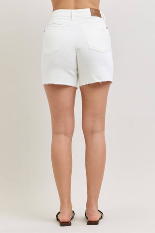 Judy Blue High Waist White Rigid Magic Dad Shorts with Cell Phone Pocket