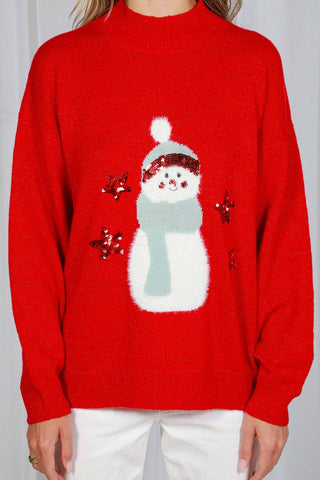 Snowman Embellished Crew Neck Sweater