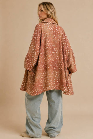 J.NNA - Cozy Fawn Print Oversized Cardigan Coat: BAMBI BROWN / M