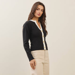 ABLE Contrast Trim Cardigan – Black
