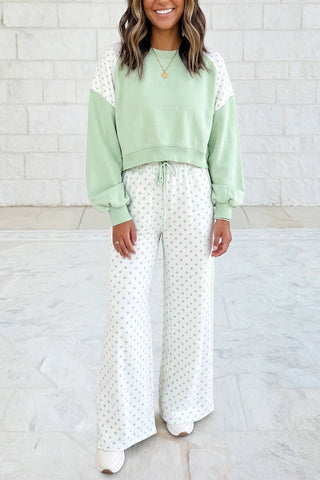 1 the Woman - Polka Dot Patchwork Long Sleeve Casual Two Piece Set S-4X: Khaki / S