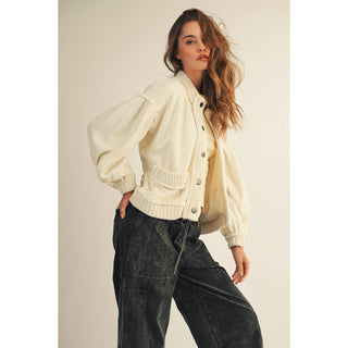IVE - Washed Vintage Ribbed Knit Trim Cardigan Jacket: MOCHA MUSSE / S-M-L-XL(2-2-2-2)