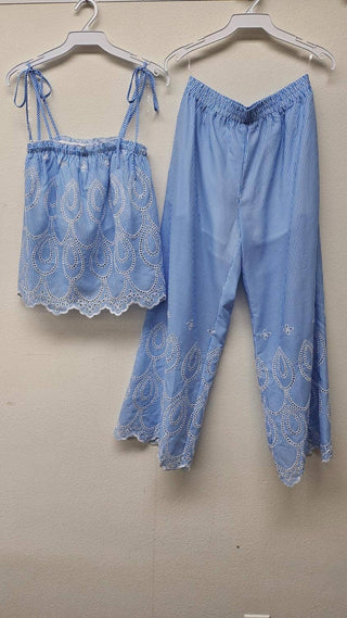 Seaside Breeze Embroidered Wide Leg Pants