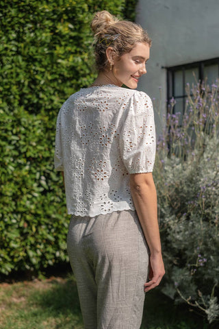 Off-White Eyelet Tie Front Top