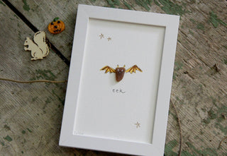 Eek Bat Sea Glass Art – Framed Halloween Décor