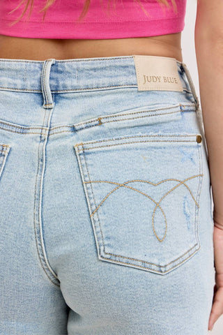 Judy Blue HW Rigid Magic Dad Shorts – Light Wash Distressed