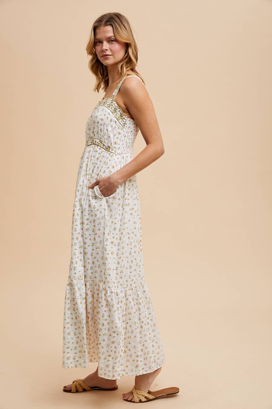 In Loom Cotton Floral Embroidered Maxi Dress French Blue / Medium