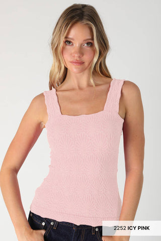 Vintage Washed Lace Textured Square Neck Tank