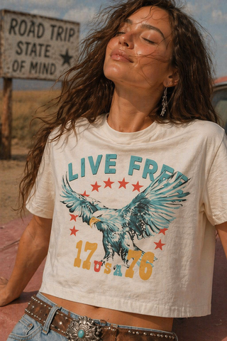 Live Free Eagle Patriotic Cropped T-Shirt
