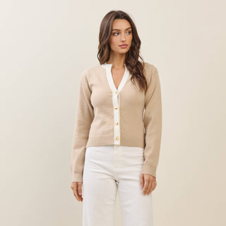 ABLE Contrast Trim Cardigan – Beige