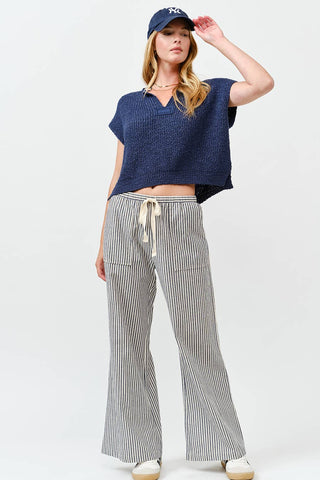 Harbor Stripe Drawstring Wide Leg Pants
