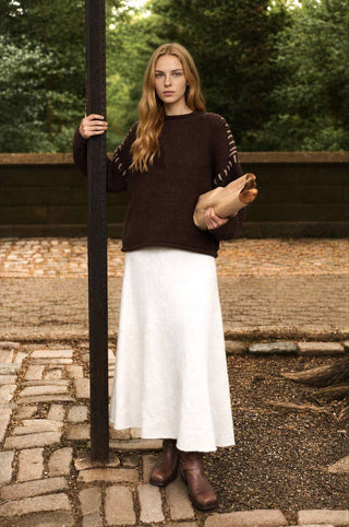 Blu Pepper Contrast-Stitch Mock Neck Sweater – Chocolate