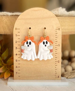 Clayhouse Colours - Ghost Coffee Halloween Earrings : Ghost