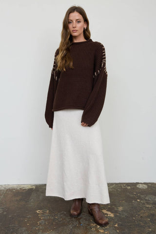 Blu Pepper Contrast-Stitch Mock Neck Sweater – Chocolate