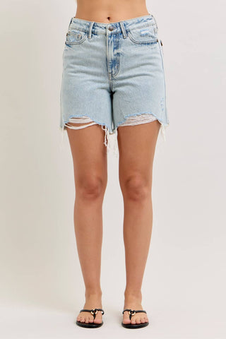 Judy Blue high waist rigid magic dad shorts light wash distressed denim