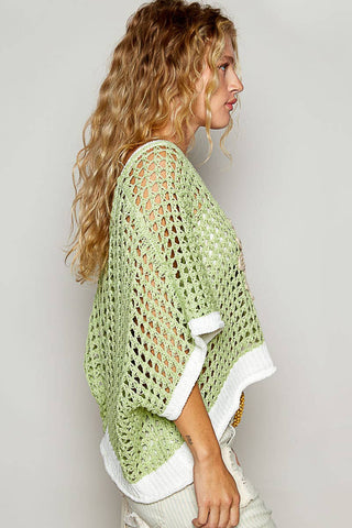 Pol Clothing - Round neck sleeveless floral thin sweater top SALE: BLACK/BEIGE / L