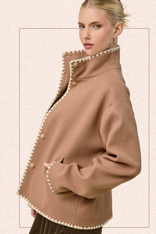 La Miel Convertible Collar Blanket Stitch Felt Jacket