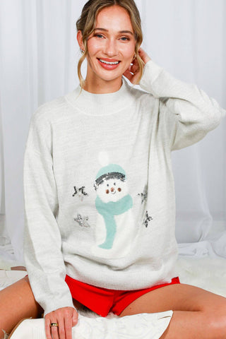 Snowman Embellished Crew Neck Sweater