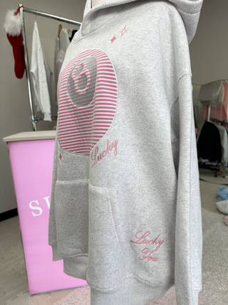 Sunkissed Coconut Pearl Grey Lucky You 8 Ball Embroider Hoodie