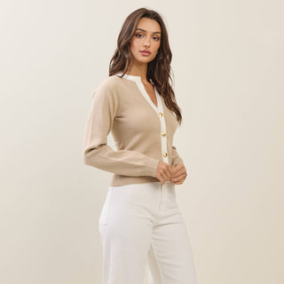 ABLE Contrast Trim Cardigan – Beige