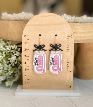 Clayhouse Colours - Diet Soda and Bow Earrings : Pink