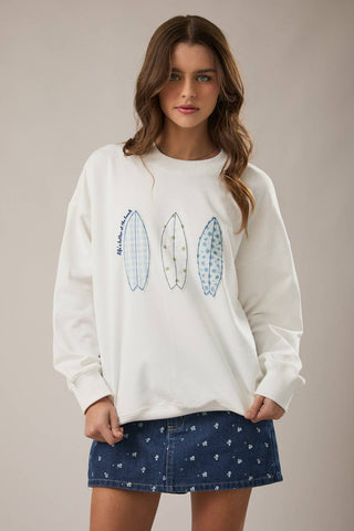 Coastal Surfboard Graphic Sweatshirt