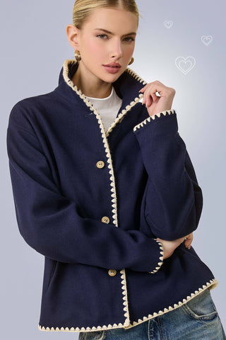 La Miel Convertible Collar Blanket Stitch Felt Jacket
