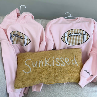 Gingham Football Embroidered Hoodie – Pink Game Day | Sunkissed Coconut
