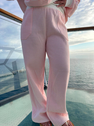 Pink Stripe Wide‑Leg Lounge Pants – Sunkissed Coconut