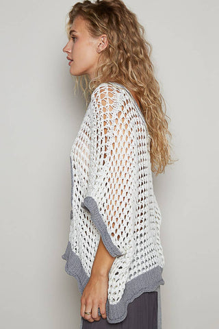 Pol Clothing Oversize V-Neck Short Sleeve Peace Sign Sweater