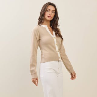 ABLE Contrast Trim Cardigan – Beige