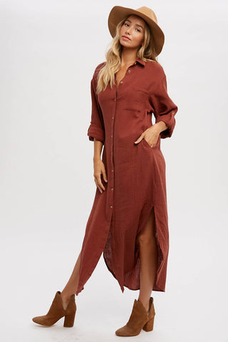 gauze maxi dress with pockets Cmfcve Cotton Gauze Dresses for Women Casual Summer Maxi Dress with Sleeves Trendy V Neck Button Down Loose Fit Dress with Pockets, Women's, Size: 2XL