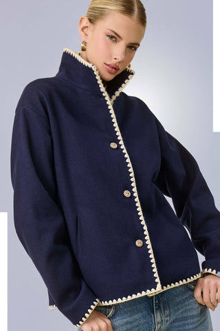 La Miel Convertible Collar Blanket Stitch Felt Jacket