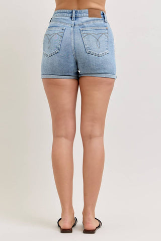 Judy Blue High Waist Medium Wash Slim Fit Shorts with Cell Phone Pocket