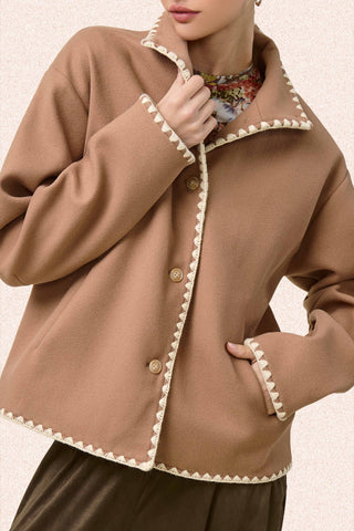 La Miel Convertible Collar Blanket Stitch Felt Jacket