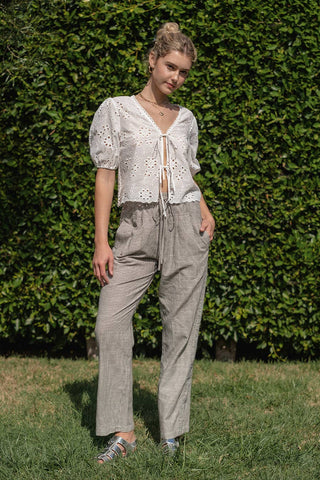 Off-White Eyelet Tie Front Top