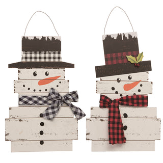 Plaid Scarf Wooden Hanging Snowman