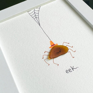 Eek Spider Sea Glass Art – Framed Halloween Decoration