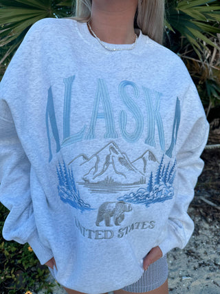 Alaska Embroidered Crewneck – Heather Gray | Sunkissed Coconut