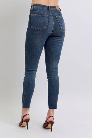 Judy Blue High Waist Dark Wash Tummy Control Step Hem Skinny Jeans