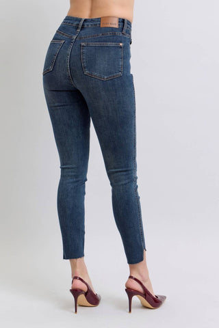 Judy Blue High Waist Dark Wash Tummy Control Step Hem Skinny Jeans