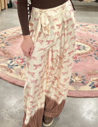 Cheetah Adorned Wide Leg Belted Pants