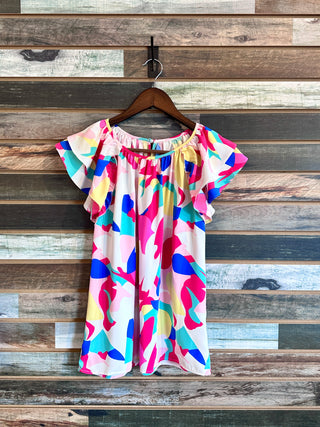 Multi Color Retro Ruffled Sleeves Top